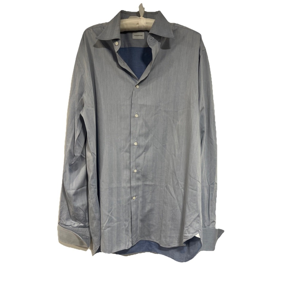 Ermenegildo Zegna Shirt Mens 42 16.5 Long‎ Sleeve blue  Button Up french cuff